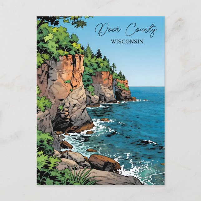 Door County Illustration with Poem Postcard (Front)