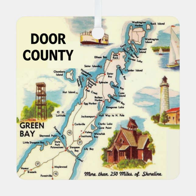 Door County Postcard Map Ornament (Front)