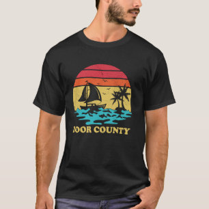 Door County Sailing Vintage Palm Tree Sailboat Sum T-Shirt
