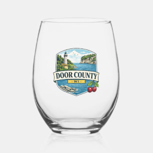 Door County, WI Lighthouse and Lake MichiganMagnet Stemless Wine Glass