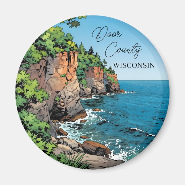 Door County, Wisconsin Illustration Lake Michigan Magnet (Front)
