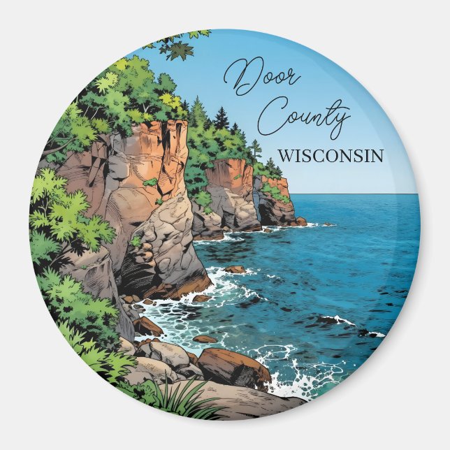 Door County, Wisconsin Illustration Lake Michigan Magnet (Front)