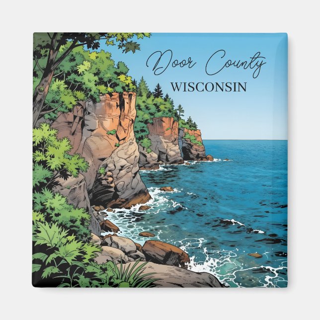 Door County, Wisconsin Illustration Lake Michigan Magnet (Front)