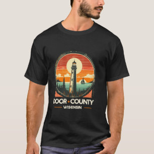 Door County Wisconsin Retro Sunset Lighthouse Sail T-Shirt