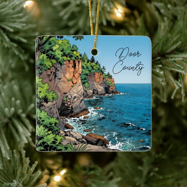 Door County, Wisconsin Travel Souvenir Keepsake Ceramic Ornament (Tree)