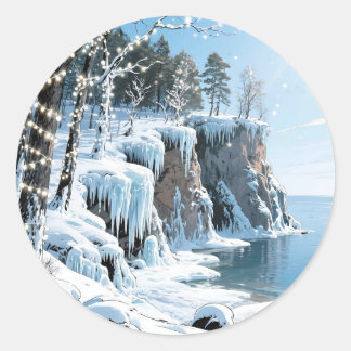 Door County  Wisconsin Winter Christmas  Classic Round Sticker
