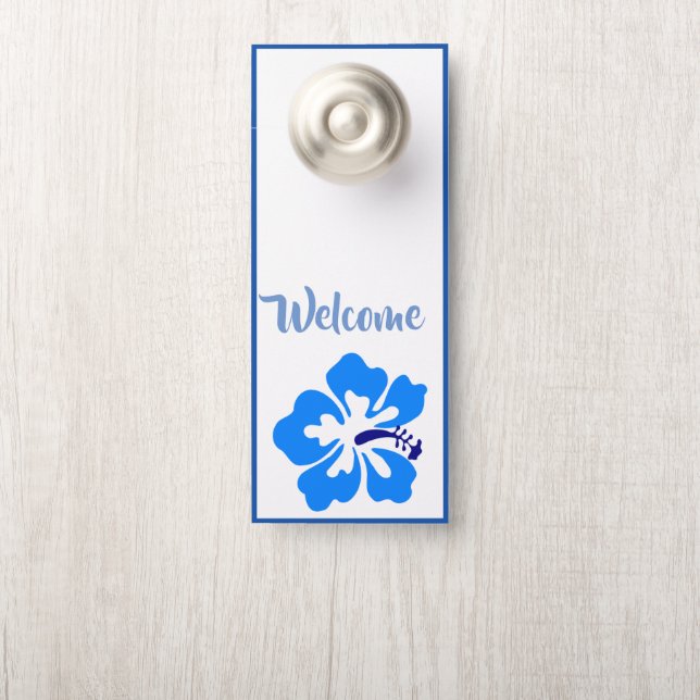 Door Hanger-Welcome Blue Hibiscus Door Hanger (On Knob)