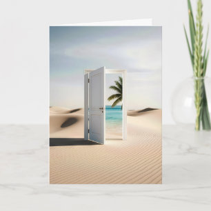 Door In a Desert With a Tropical Scene Card