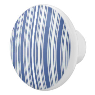Door Knob Wood Blue & White Stripe