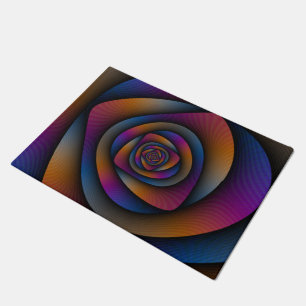 Door Mat  Spiral Labyrinth in Blue Orange and Pink