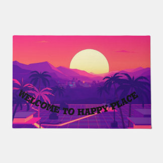 Door mat welcome to Happy Place | Retro Sunset Doo