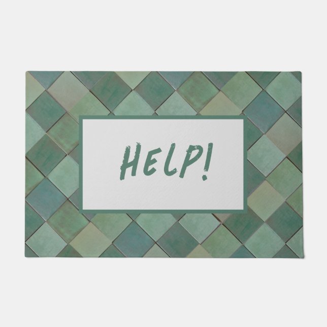 Door mat with green diagonal tile design (Front)