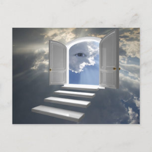 Door opened on a mystic eye postcard