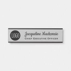Door Sign for Office w/ Logo Name Plate Grey