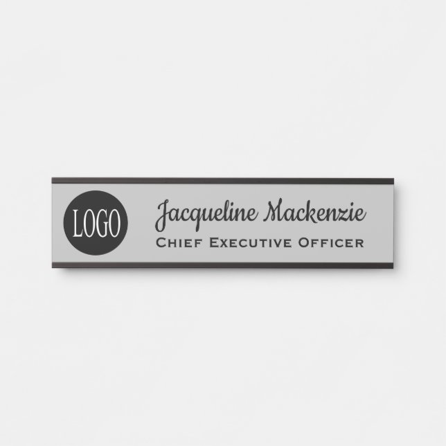 Door Sign for Office w/ Logo Name Plate Grey (Front)