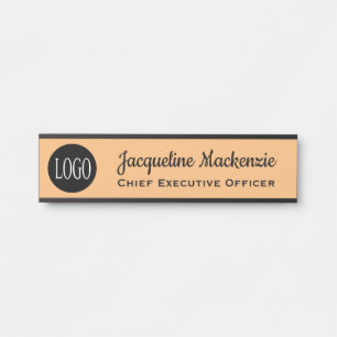 Door Sign for Office w/ Logo Name Plate Orange