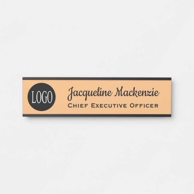 Door Sign for Office w/ Logo Name Plate Orange (Front)