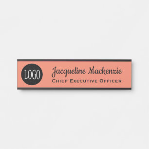 Door Sign for Office w/ Logo Name Plate Terracotta