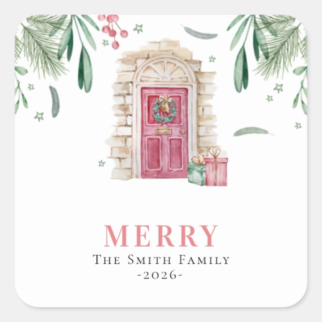 Door with Christmas gifts  Square Sticker (Front)
