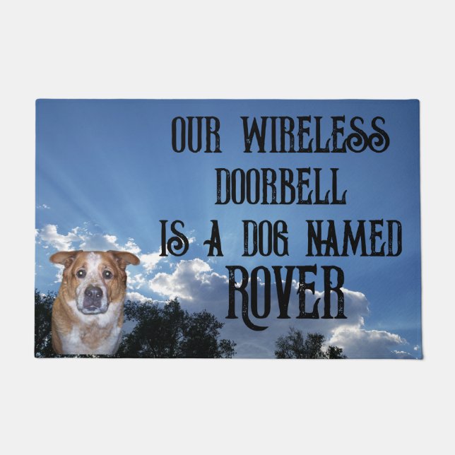 Doorbell is Dog with Name and Photo | Sun Rays Doormat (Front)