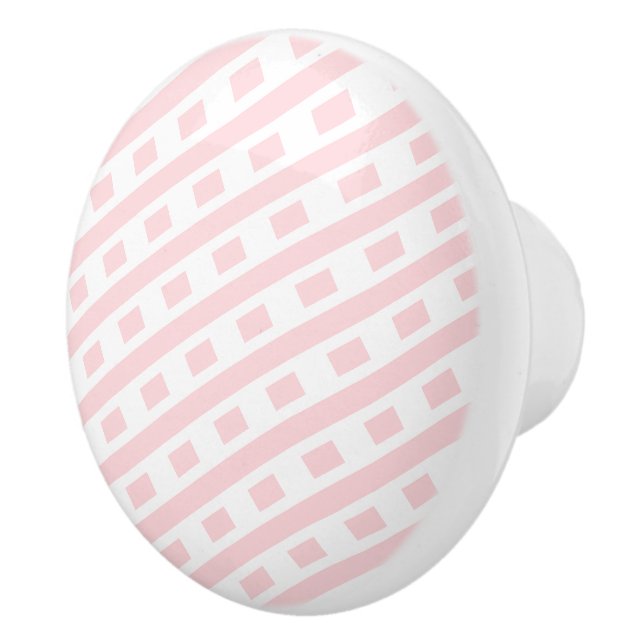 DoorKnob Pink & White Stripe Square Ceramic Knob (Right)