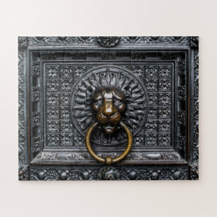 Doorknocker Lion - Black / Gold Jigsaw Puzzle