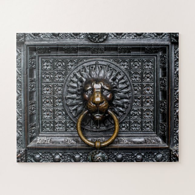 Doorknocker Lion - Black / Gold Jigsaw Puzzle (Horizontal)