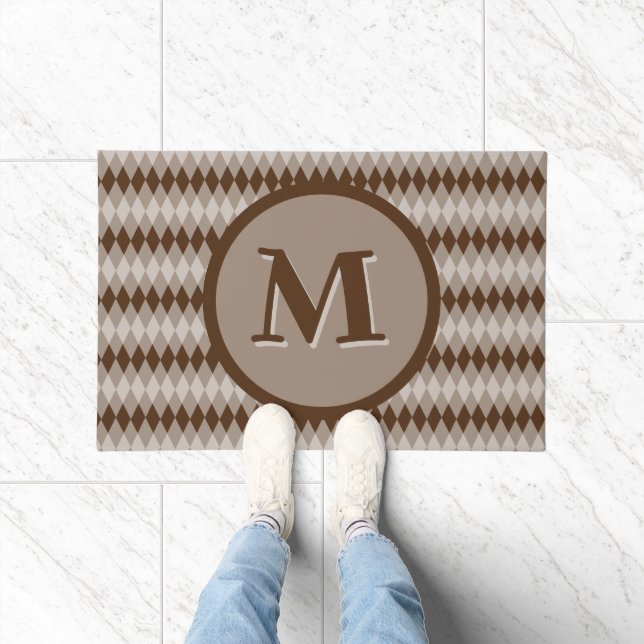 Doormat - Argyle Pattern in Brown with Monogram (Indoor)