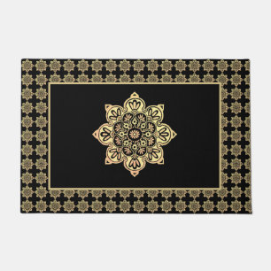 Doormat, gold Medallions on black Doormat