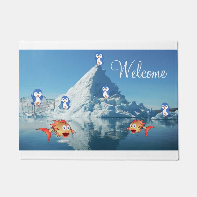 Doormat Happy Valentine's Day Penguin Hearts (Front)