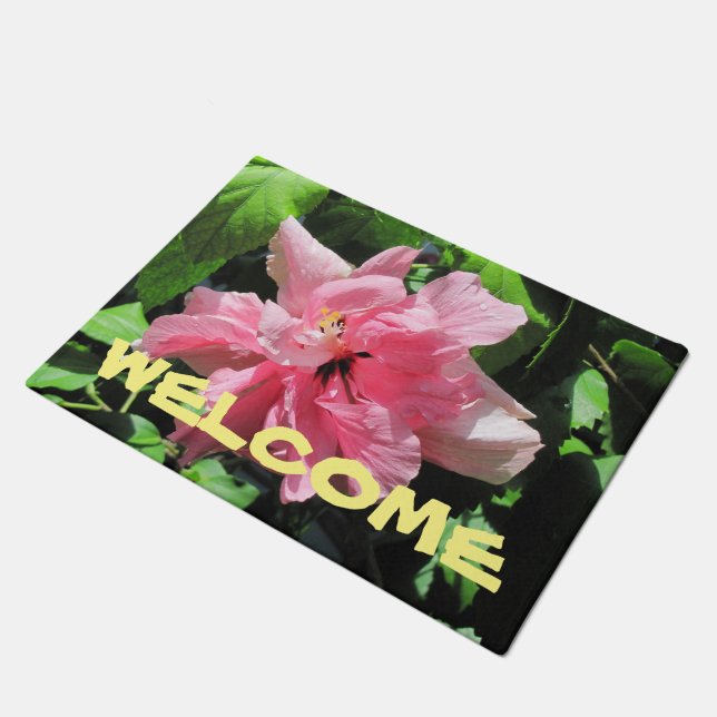 Doormat Make Your Own Custom Pink Hibiscus  (Angled)