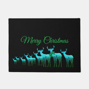 Doormat-Merry Christmas Blue-Green Deer/Elk Doormat