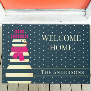 Doormat modern winter wonderland snowman 