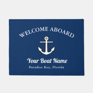 Doormat Navy Blue Welcome Aboard Anchor Boat Name 