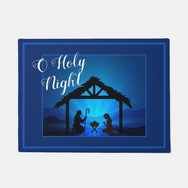 Doormat-O Holy Night Manger Scene in Blue Doormat (Front)
