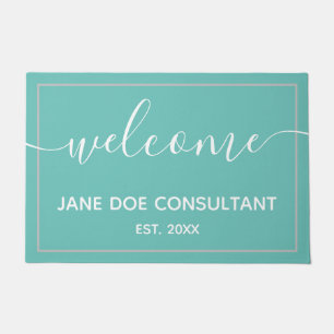 Doormat - Personalised Welcome Light Teal + White