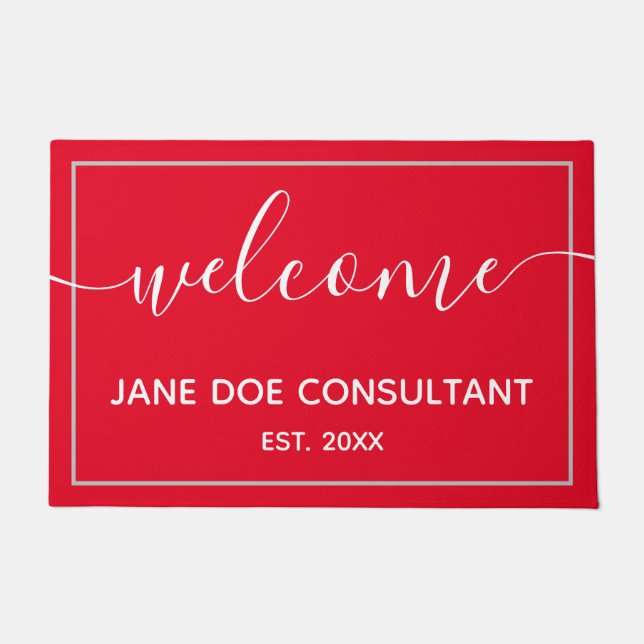 Doormat -Personalised Welcome Red and White (Front)