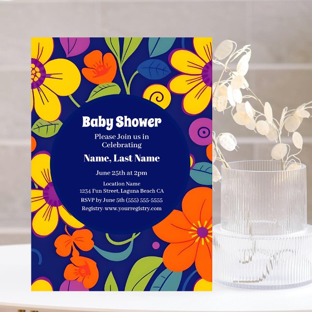 Dopamine Baby Bliss – Bold Retro Colourful Florals Invitation (Dopamine Baby Bliss – Bold Retro Colorful Florals Invitation)