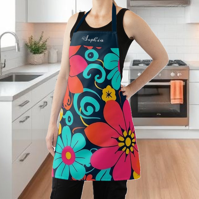 Dopamine Decor– Bright Funky Flowers-Retro Apron (Dopamine Decor– Bright Funky Flowers-Retro Apron)