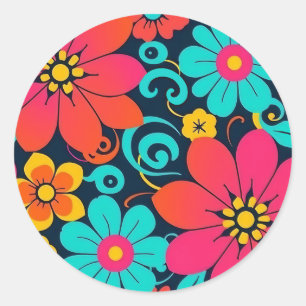Dopamine Decor – Bright Funky Flowers-Retro Classic Round Sticker