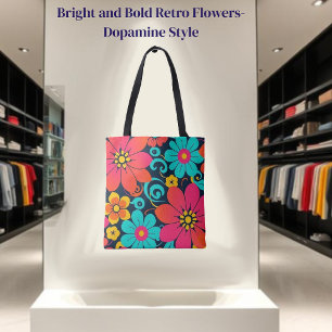 Dopamine Decor– Bright Funky Flowers-Retro Tote Bag