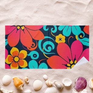 Dopamine Decor-Bright Retro Flowers-Collection Beach Towel