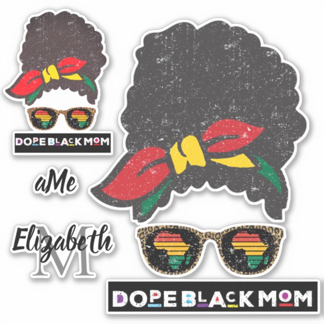 Dope Black Mum, Black Afro Messy Bun Kente Colours (Front)