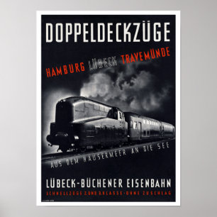 Doppeldeckzuge ~ Vintage Railroad Train Travel Poster