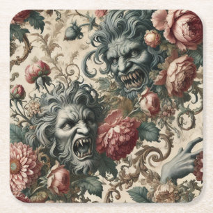 Doppelganger Malevolence – Gothic Floral Square Paper Coaster