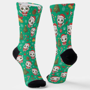 dorable Kitten And Christmas Icons Pattern Holiday Socks