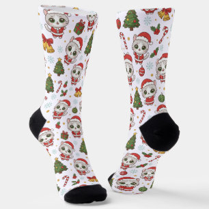 dorable Kitten And Christmas Icons Pattern Holiday Socks