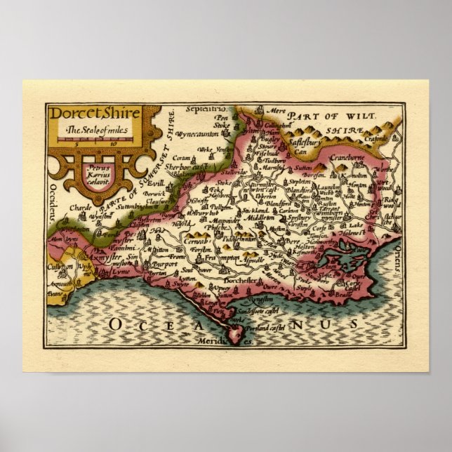 "Dorcetshire" (Dorsetshire) Dorset County Map Poster (Front)