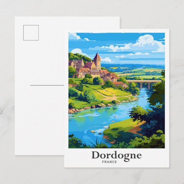 Dordogne France Vintage Travel Illustration Postcard (Front/Back)