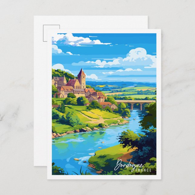 Dordogne France vintage travel illustration Postcard (Front/Back)